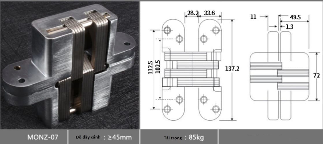 Bản lề âm cửa chữ thập nhiều tải trọng MONZ-CH 11