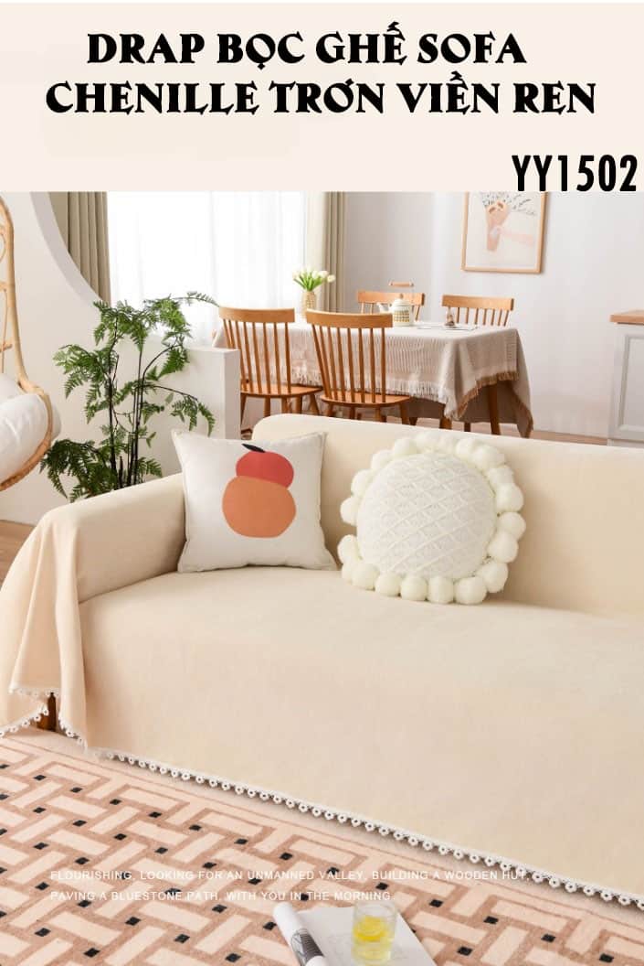 Drap bọc ghế sofa Chenille trơn viền ren YY1502 10
