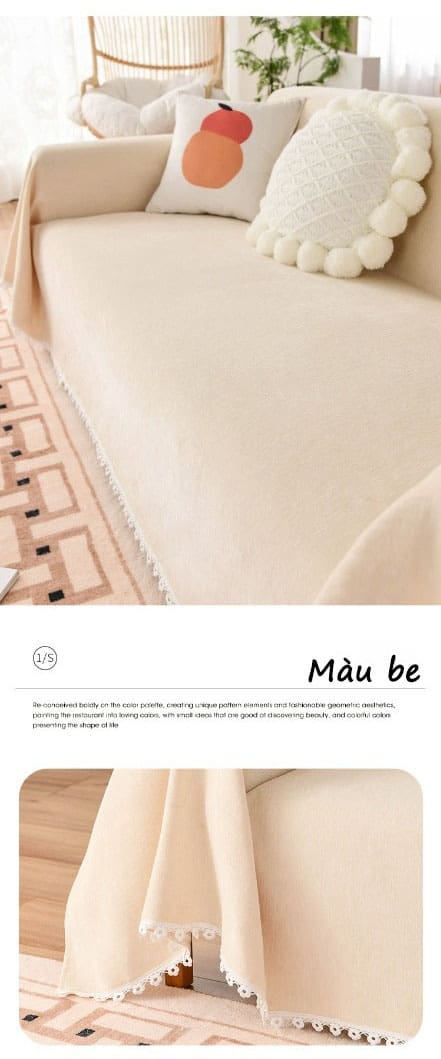 Drap bọc ghế sofa Chenille trơn viền ren YY1502 11