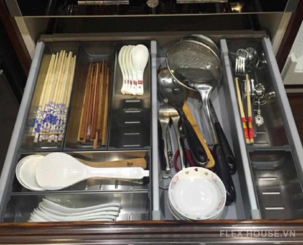 Khay chia ngăn kéo inox 304 Hettich 420D sâu 412mm