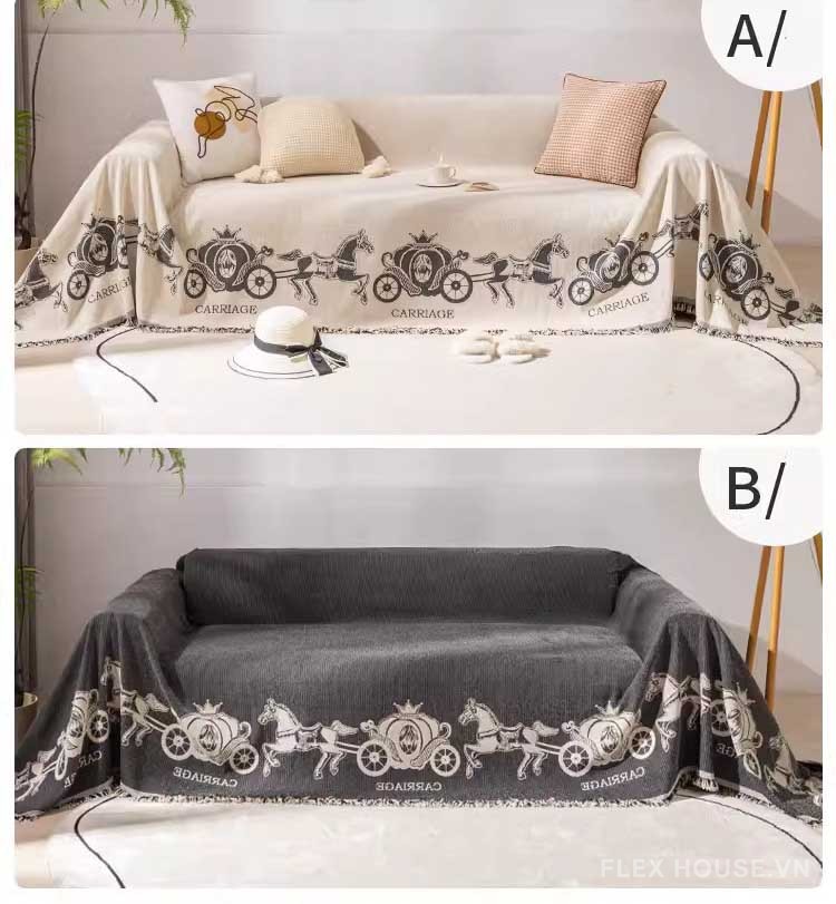 Tấm phủ ghế sofa 2 mặt xe ngựa bí ngô YY1403 13