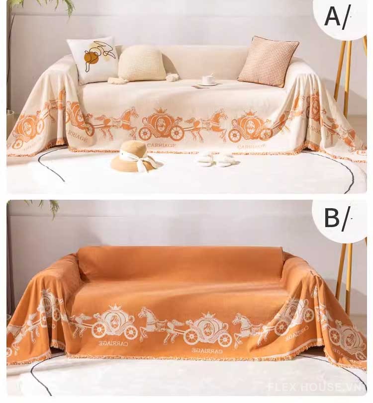 Tấm phủ ghế sofa 2 mặt xe ngựa bí ngô YY1403 14