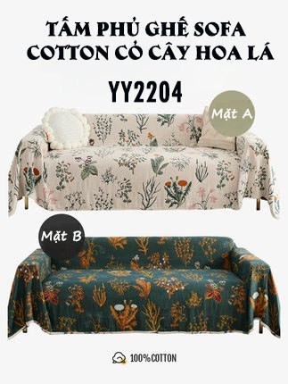 Tấm phủ ghế sofa cotton cỏ cây hoa lá YY2204 3