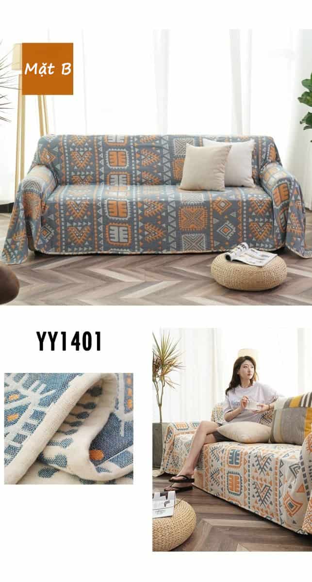 Tấm phủ ghế sofa cotton hoạ tiết thổ dân YY1401 11