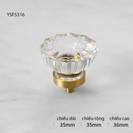 Tay nắm tủ pha lê đế bằng đồng hình hoa trong suốt YSL5316