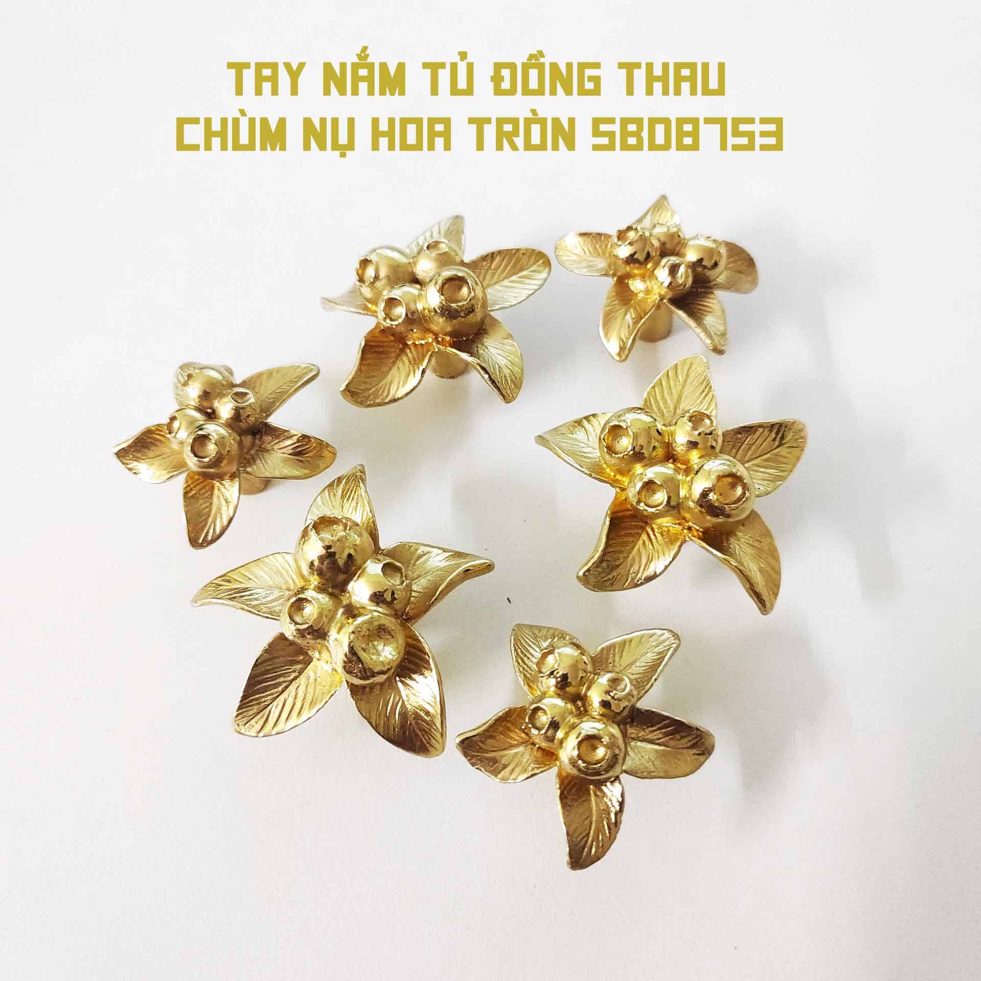 Tay nắm tủ đồng thau chùm nụ hoa tròn SBD8753 8