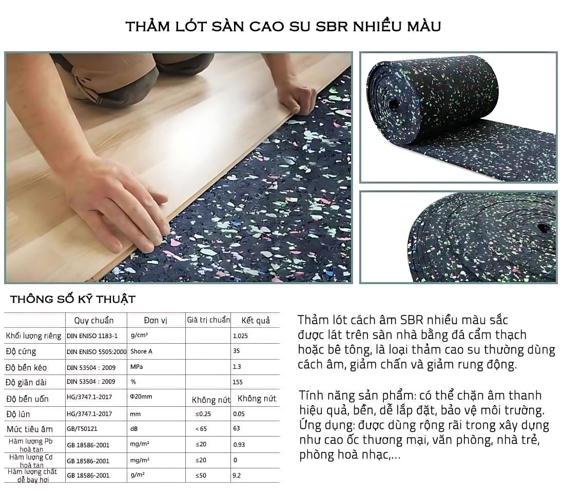 Tấm cách âm sàn cao su đủ màu sắc TSCU10