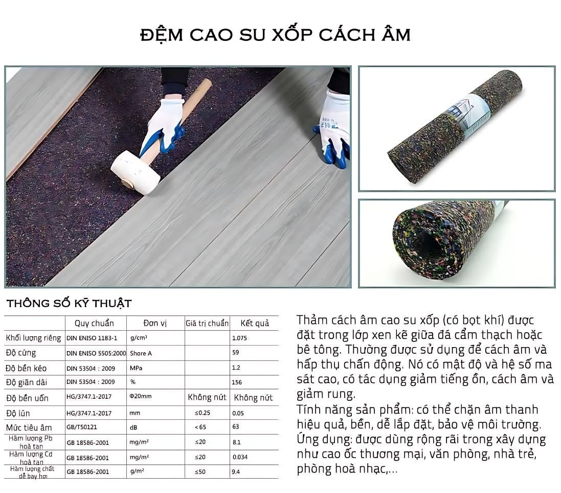 Tấm cách âm sàn cao su đủ màu sắc TSCU10