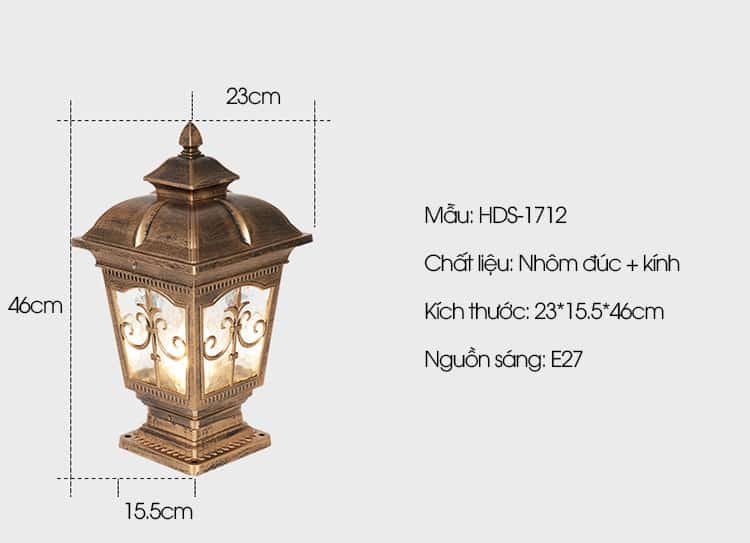 Đèn trụ vườn cổ điển chống nước HDS-1712 11