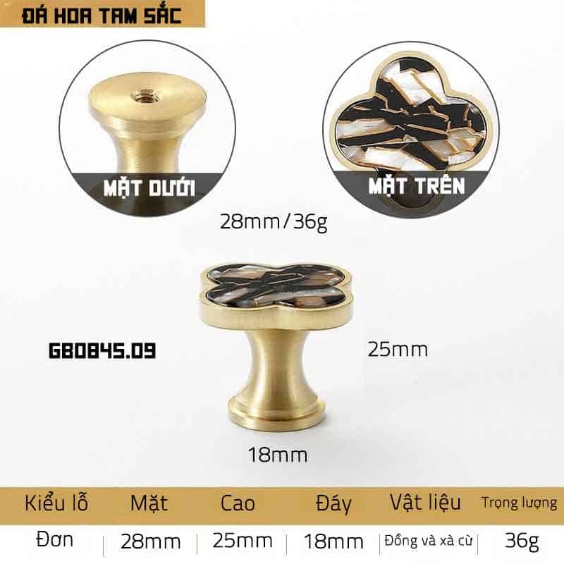 Núm tay nắm tủ cỏ bốn lá đồng khảm trai GS0845 27