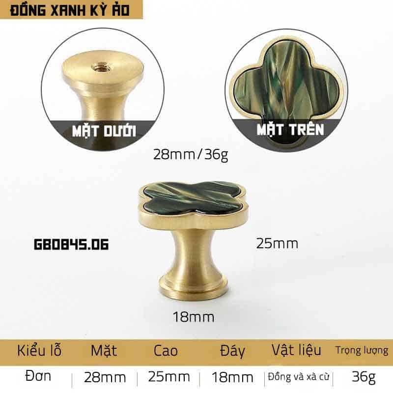 Núm tay nắm tủ cỏ bốn lá đồng khảm trai GS0845 24