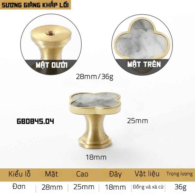 Núm tay nắm tủ cỏ bốn lá đồng khảm trai GS0845 22