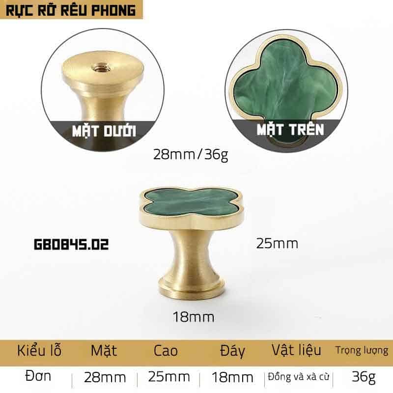 Núm tay nắm tủ cỏ bốn lá đồng khảm trai GS0845 20