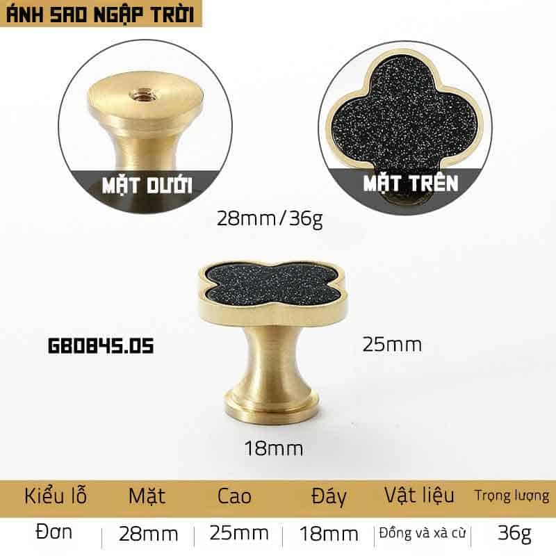 Núm tay nắm tủ cỏ bốn lá đồng khảm trai GS0845 23
