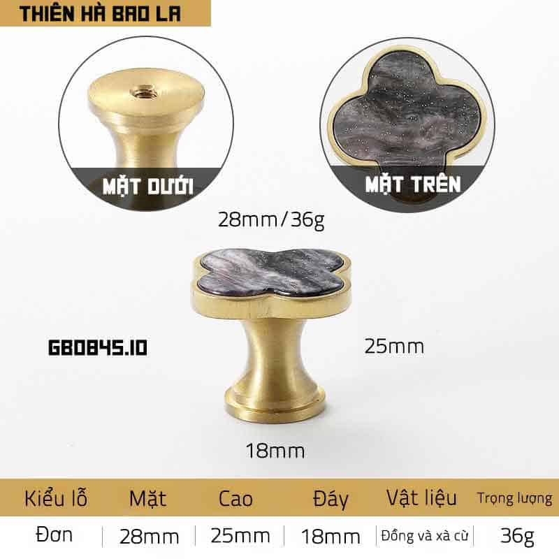 Núm tay nắm tủ cỏ bốn lá đồng khảm trai GS0845 28