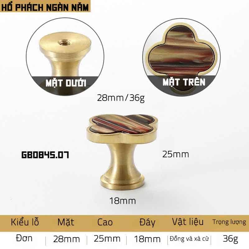Núm tay nắm tủ cỏ bốn lá đồng khảm trai GS0845 25