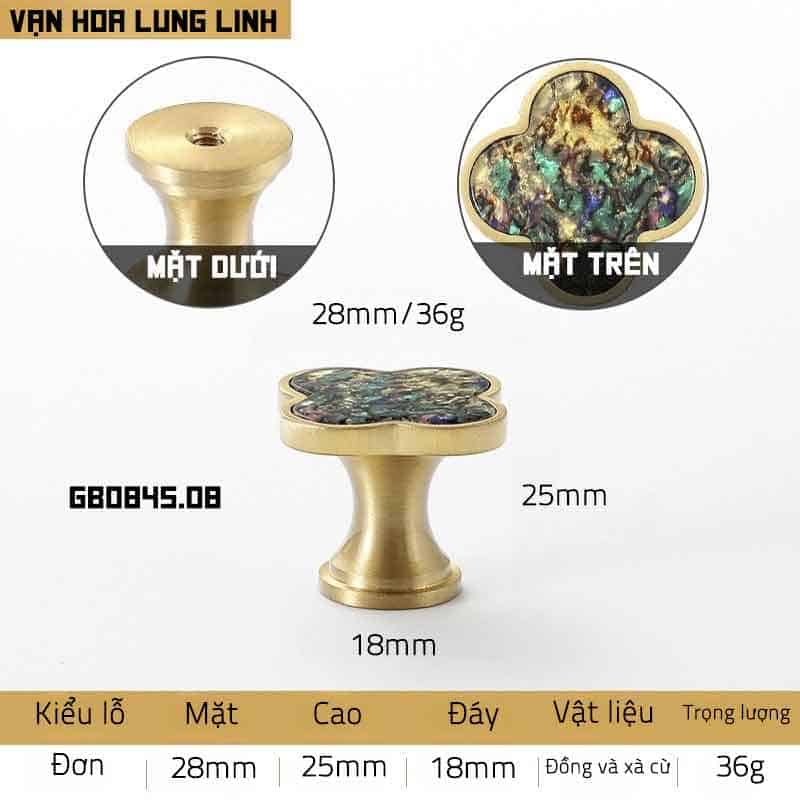 Núm tay nắm tủ cỏ bốn lá đồng khảm trai GS0845 26