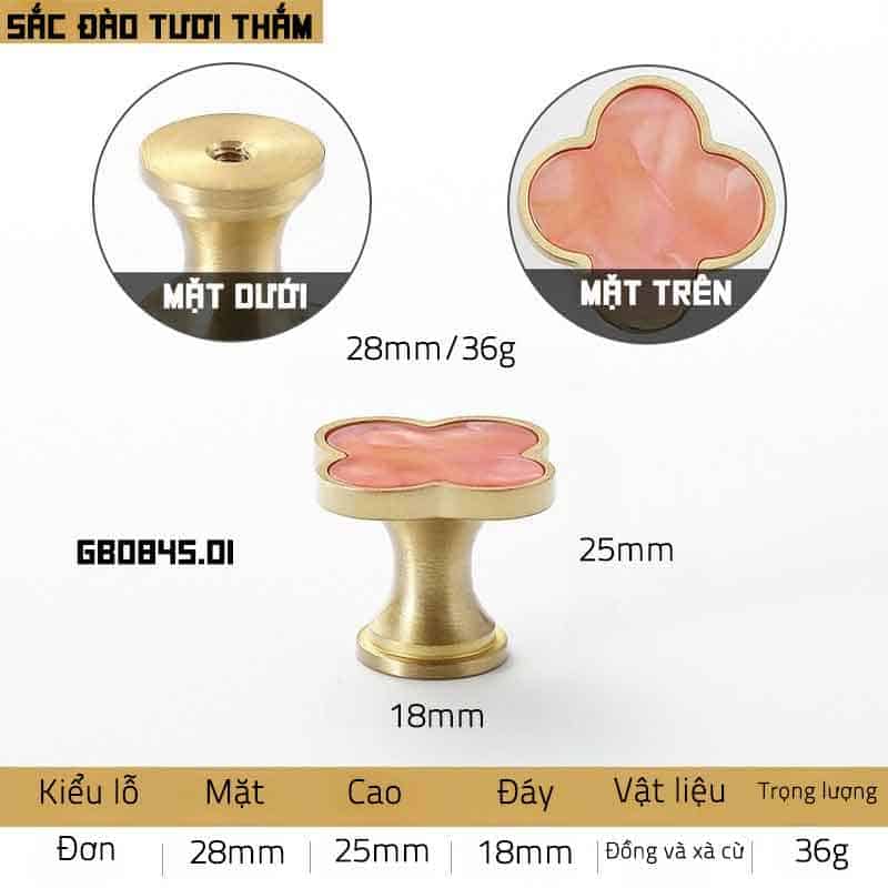 Núm tay nắm tủ cỏ bốn lá đồng khảm trai GS0845 19