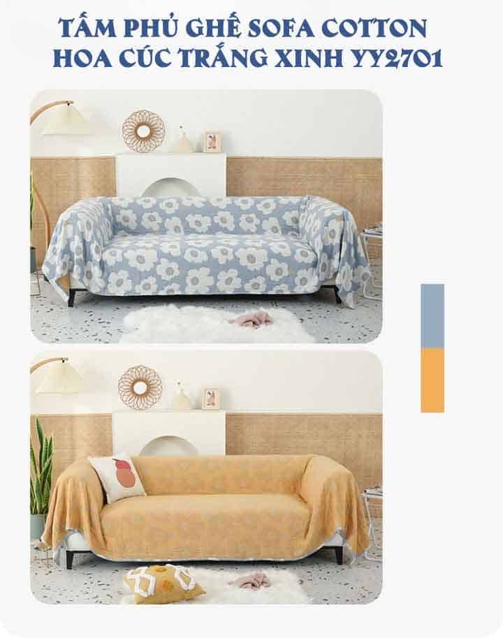 Tấm phủ ghế sofa cotton hoa cúc trắng xinh YY2701 8