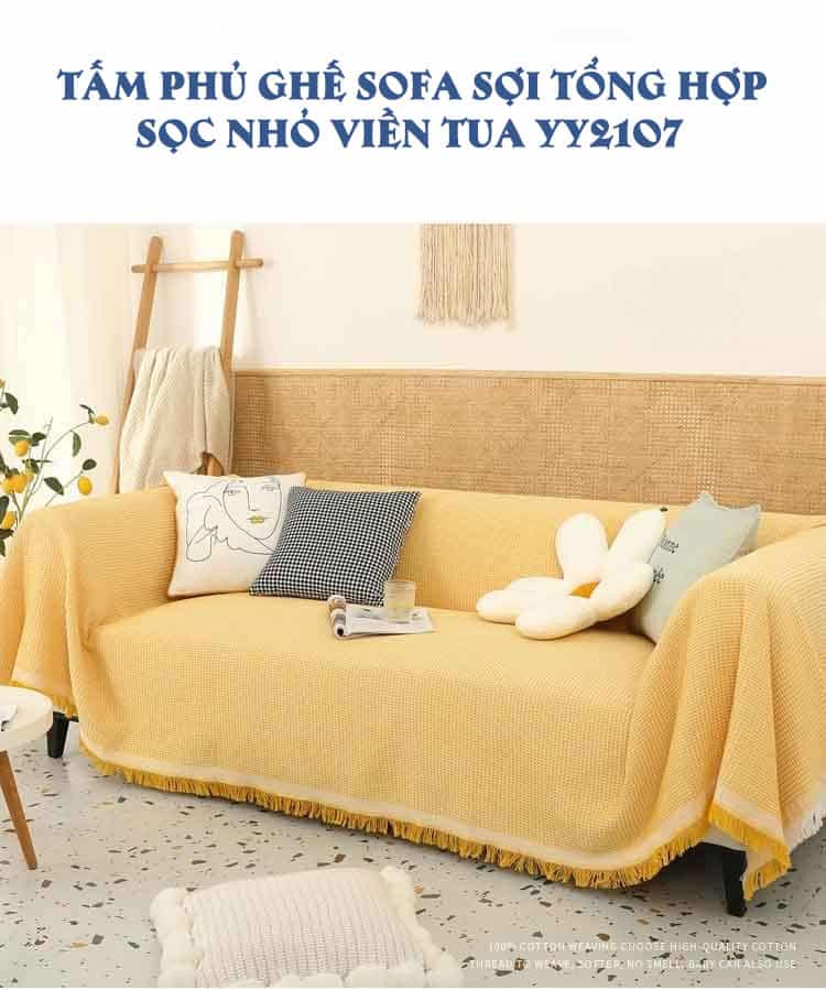 Tấm phủ ghế sofa sợi tổng hợp sọc nhỏ viền ren YY2107 11
