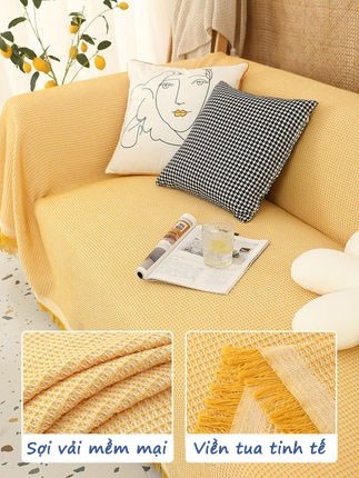 Tấm phủ ghế sofa sợi tổng hợp sọc nhỏ viền ren YY2107 12