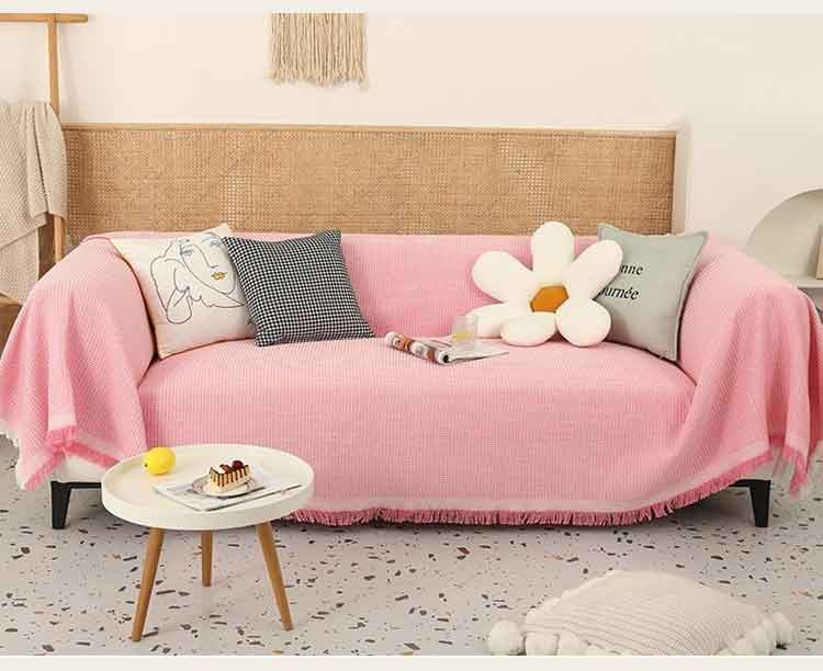 Tấm phủ ghế sofa sợi tổng hợp sọc nhỏ viền ren YY2107 15