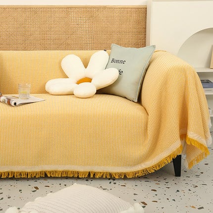 Tấm phủ ghế sofa sợi tổng hợp sọc nhỏ viền ren YY2107 2