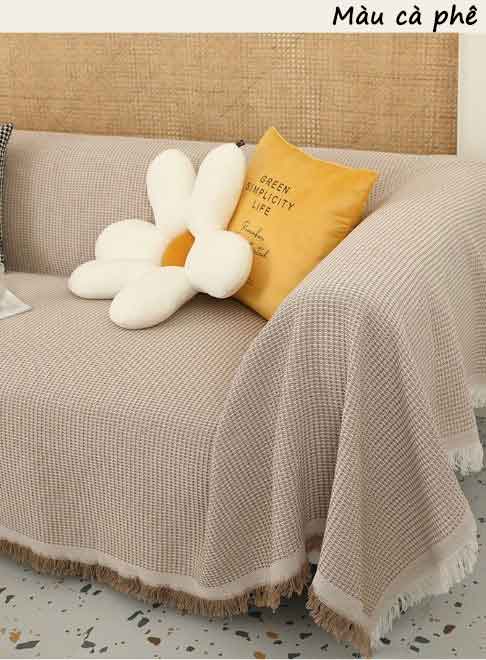 Tấm phủ ghế sofa sợi tổng hợp sọc nhỏ viền ren YY2107 21