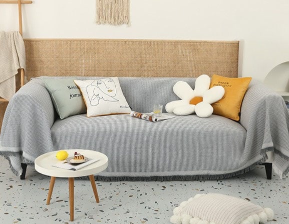 Tấm phủ ghế sofa sợi tổng hợp sọc nhỏ viền ren YY2107 17