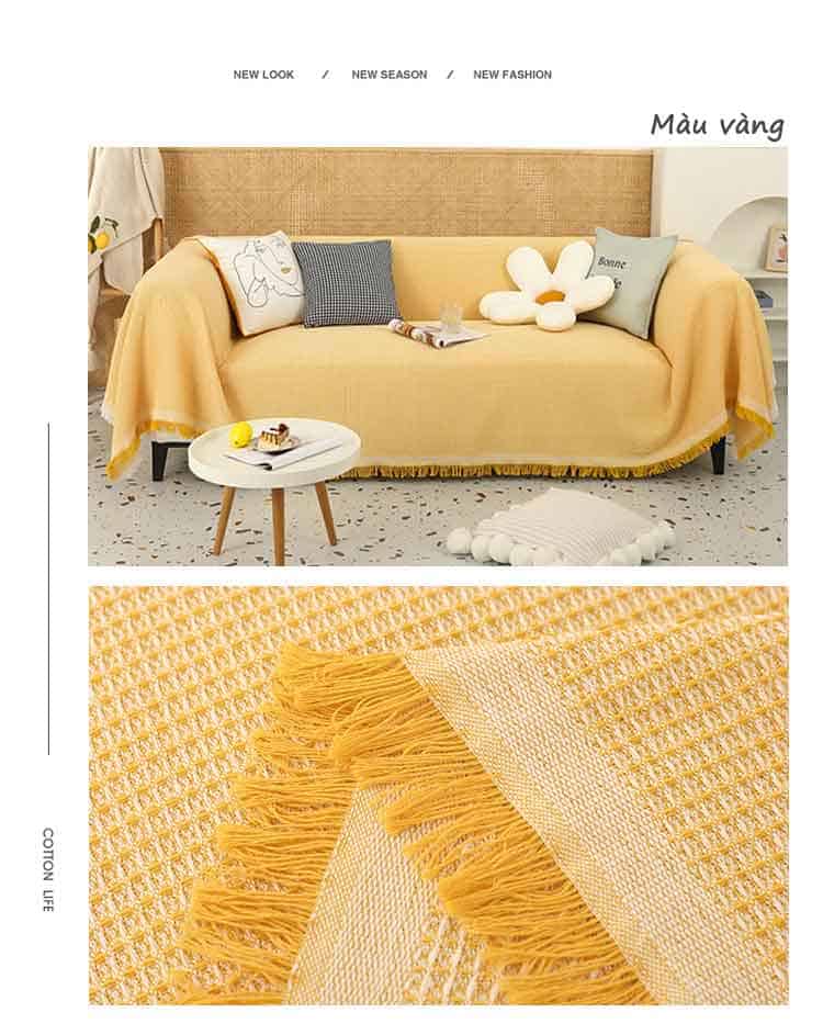Tấm phủ ghế sofa sợi tổng hợp sọc nhỏ viền ren YY2107 14