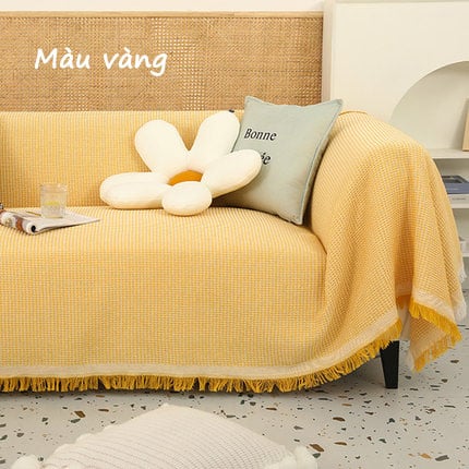 Tấm phủ ghế sofa sợi tổng hợp sọc nhỏ viền ren YY2107 4