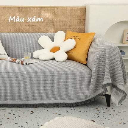 Tấm phủ ghế sofa sợi tổng hợp sọc nhỏ viền ren YY2107 5