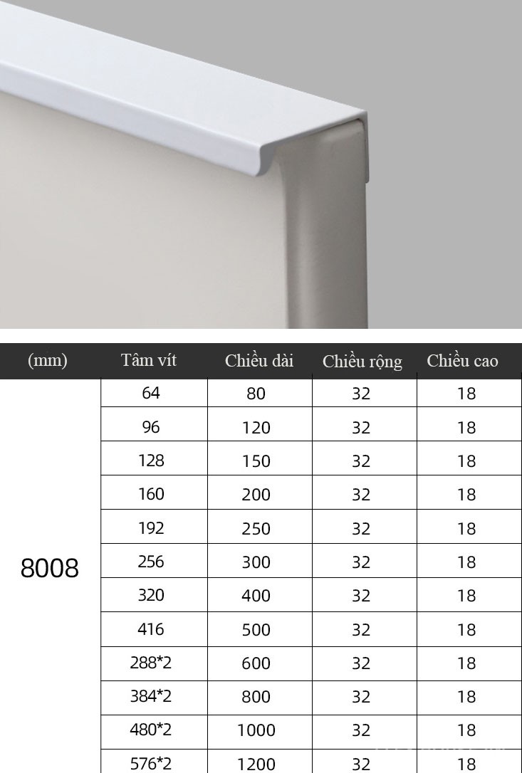 Tay nắm tủ âm nhôm dài màu trắng chữ R ALS6604BR 114