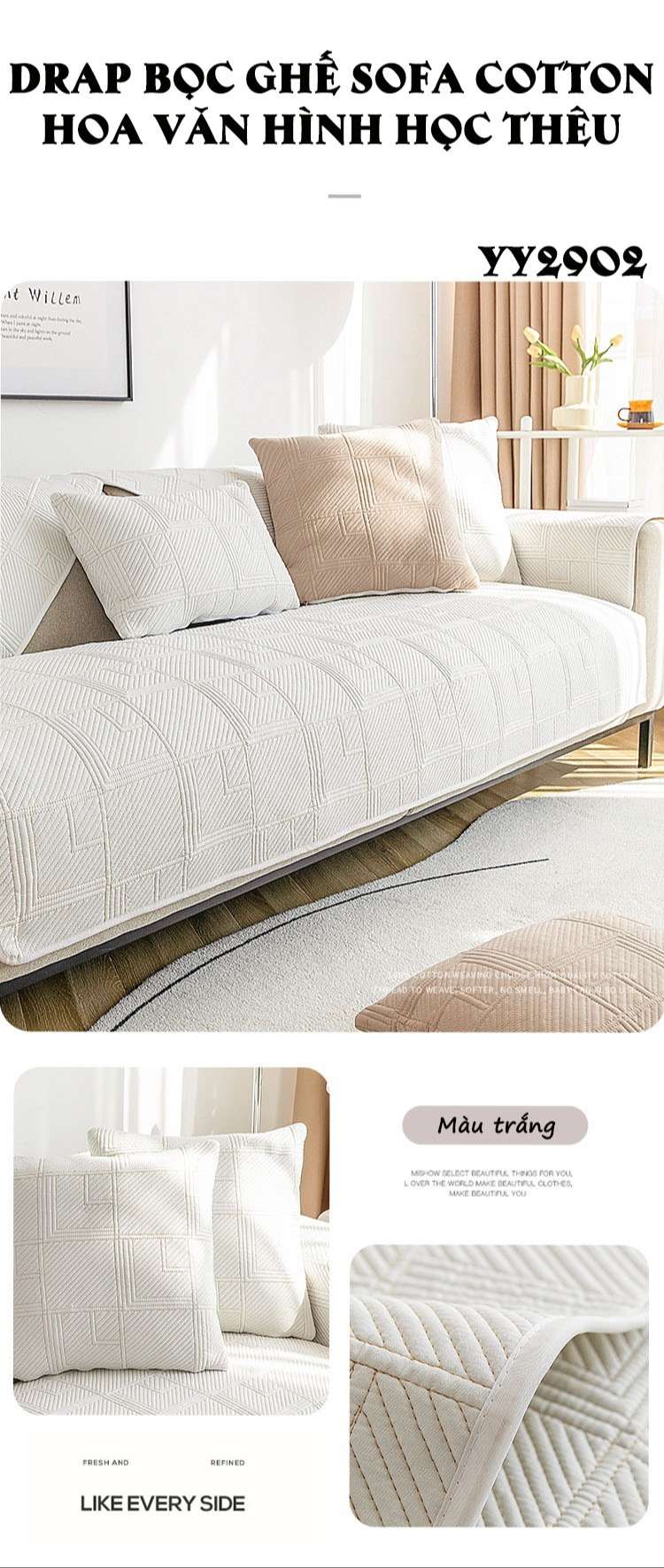 Drap bọc ghế sofa cotton thêu hoa văn YY2902 11