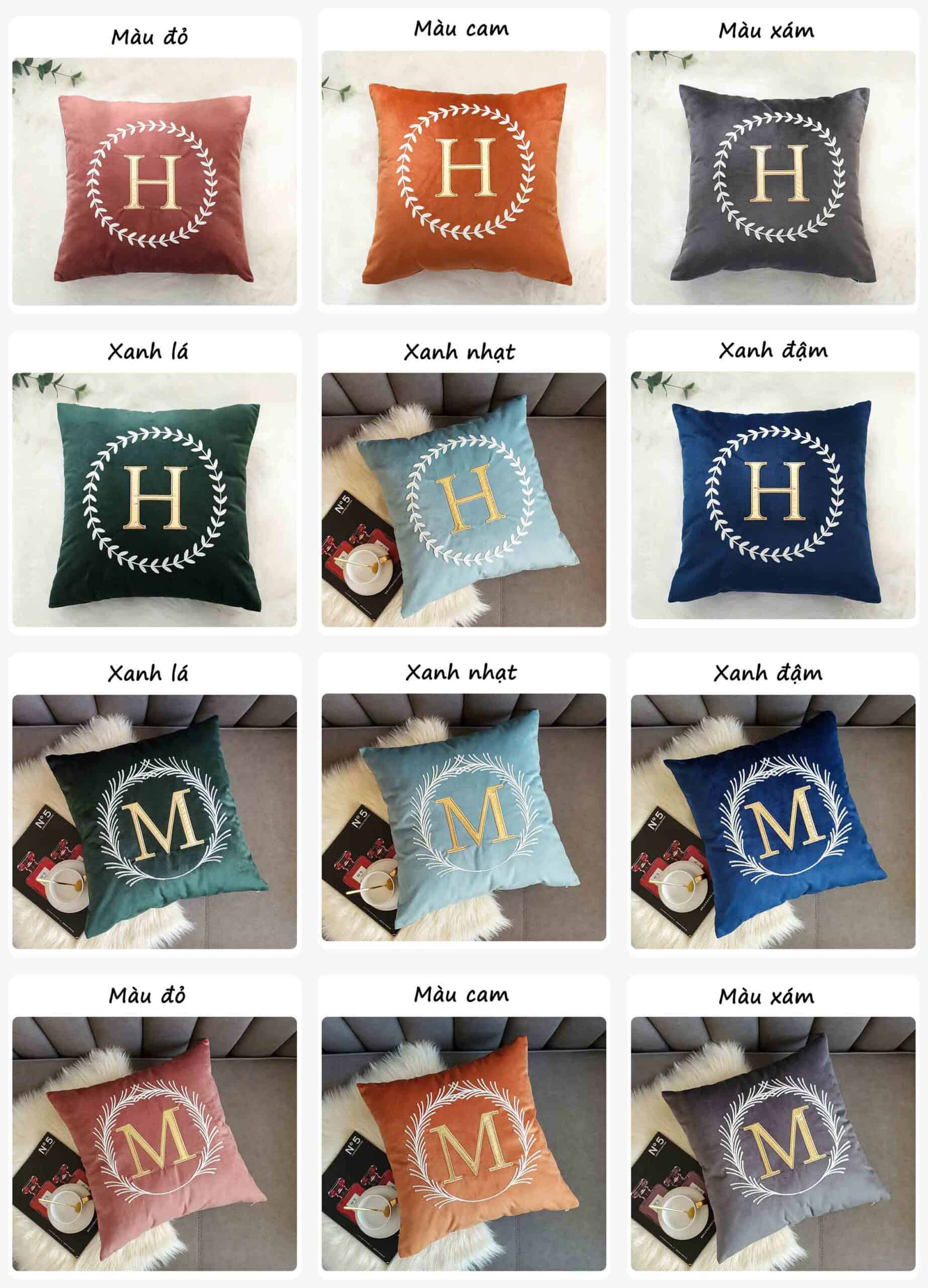 Gối tựa lưng sofa cotton chữ H và M nhiều màu YY1402 24