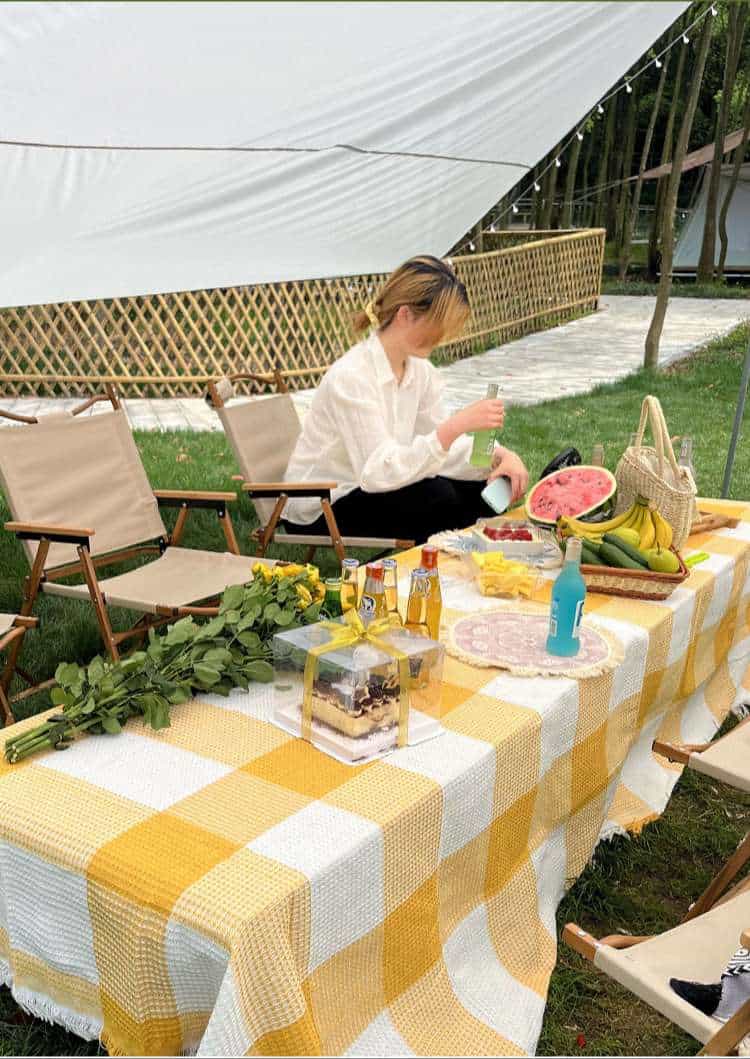 Khăn trải bàn picnic dã ngoại sọc vuông Waffle YY2702Y 14