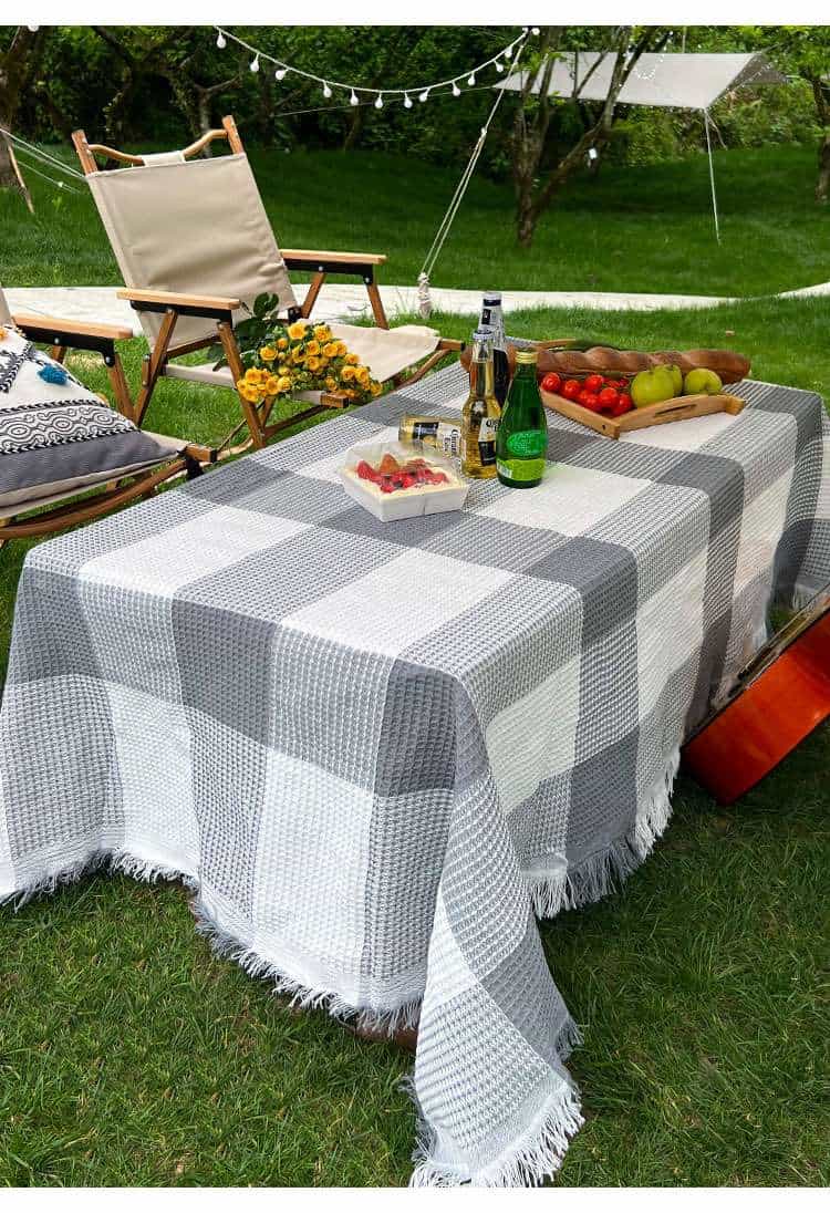 Khăn trải bàn picnic dã ngoại sọc vuông Waffle YY2702Y 5