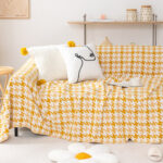 Tấm phủ ghế sofa cotton sọc trắng cam hai mặt YY1603