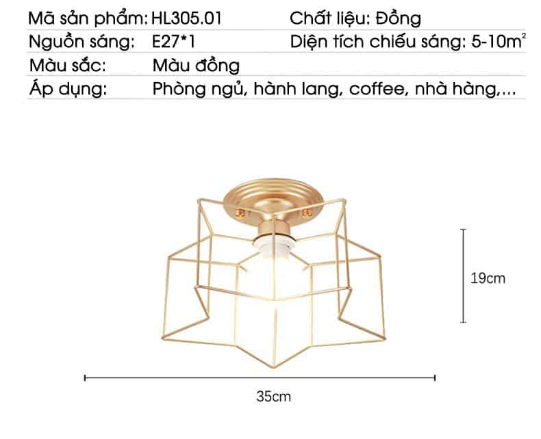 Đèn ốp trần tối giản Bắc Âu ngôi sao 5 cánh HL305 29