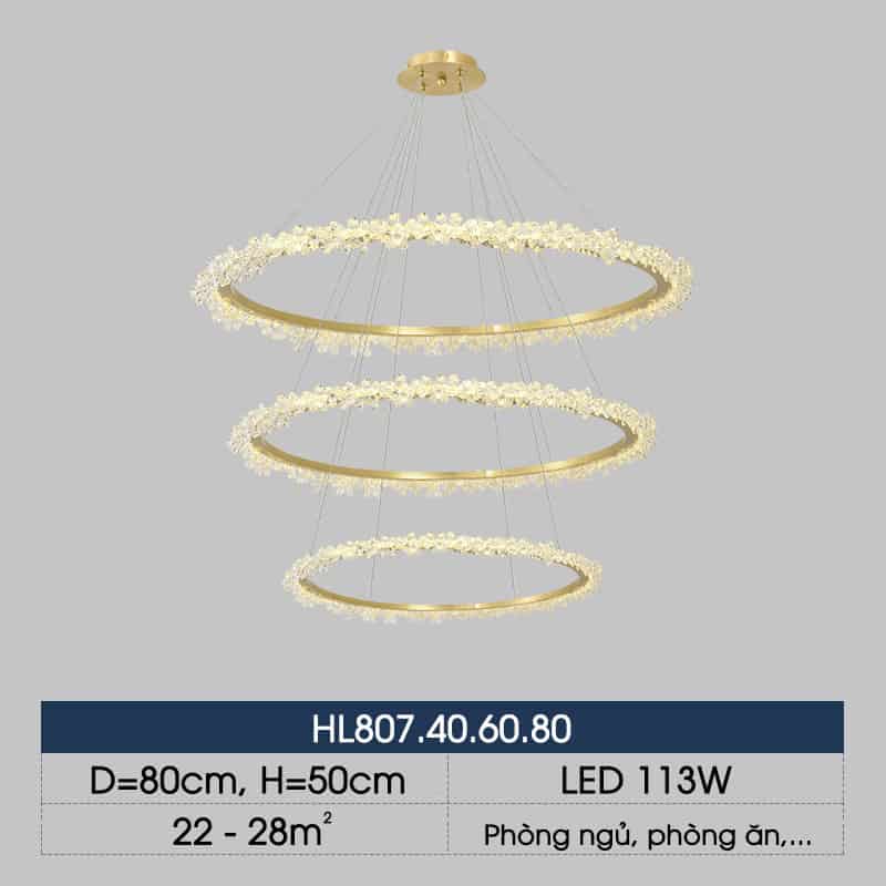 Đèn thả trần tròn bằng đồng đính pha lê cao cấp HL807 23