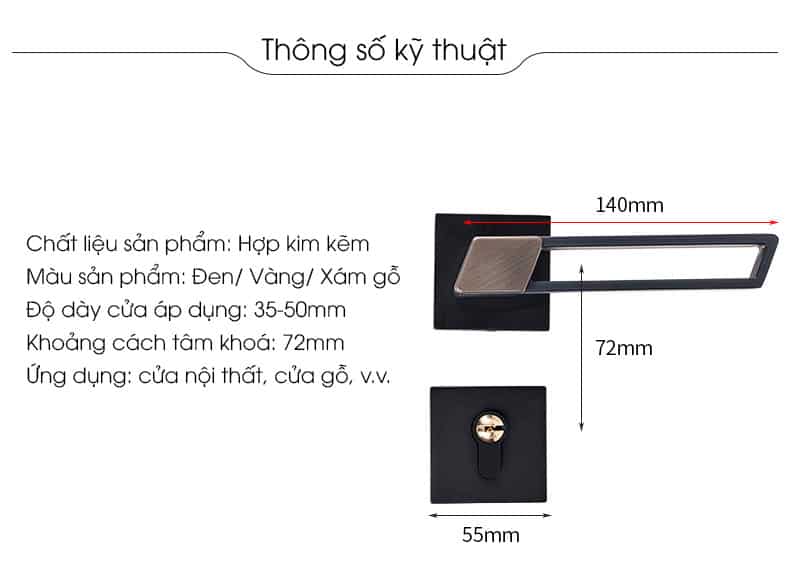 Khoá tay gạt phòng khách bằng kẽm và gỗ sồi 72F93-C 14