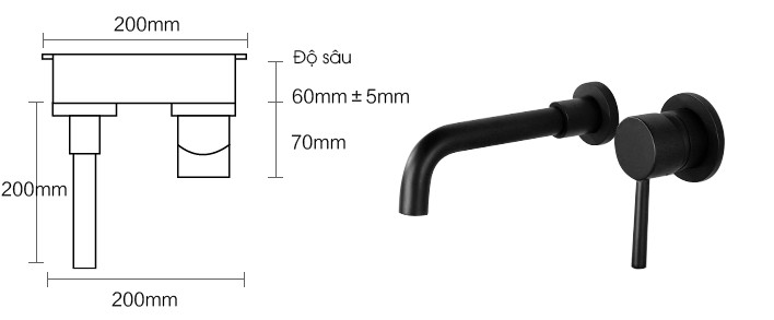 Vòi lavabo âm tường bằng đồng kiểu Đức DL8001-A 10