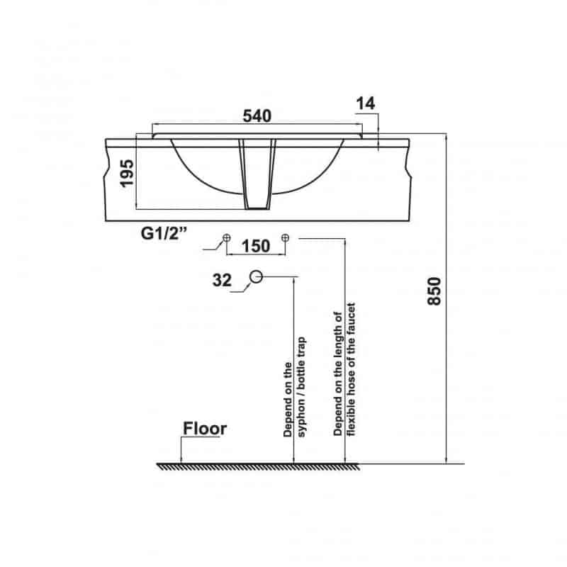 Chậu sứ vành nổi Sapporo 540 Hafele 588.79.012 6