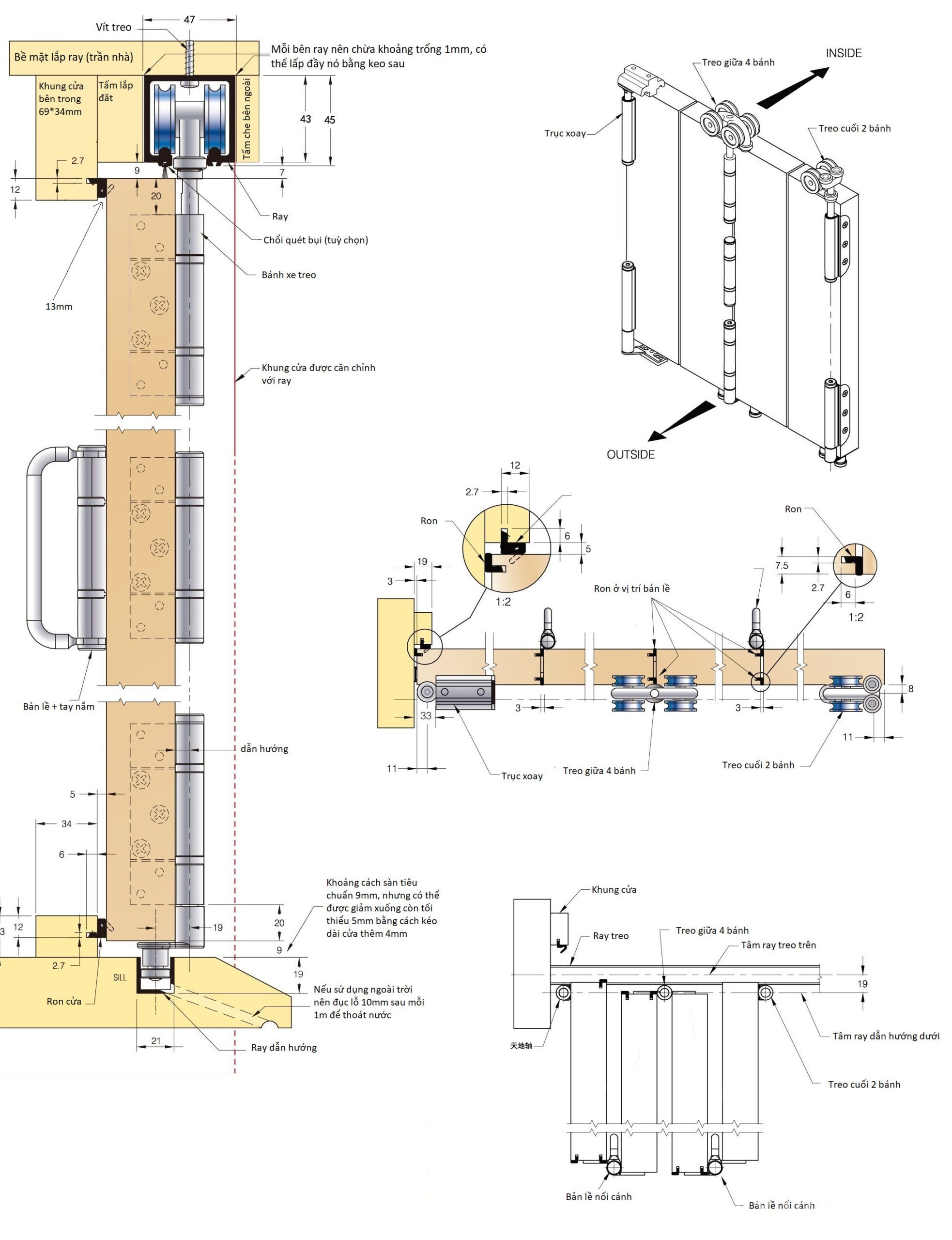 Bộ phụ kiện cửa lùa xếp tải trọng 100kg MO7939 12 Bộ phụ kiện cửa lùa xếp tải trọng 100kg MO7939 15