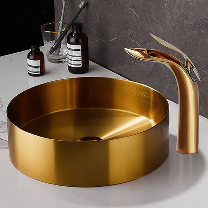 Vòi chậu lavabo tròn bằng inox màu vàng đồng SX5539