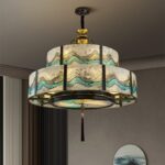 Đèn thả trần trang trí hoa văn núi non hiền hòa D8183