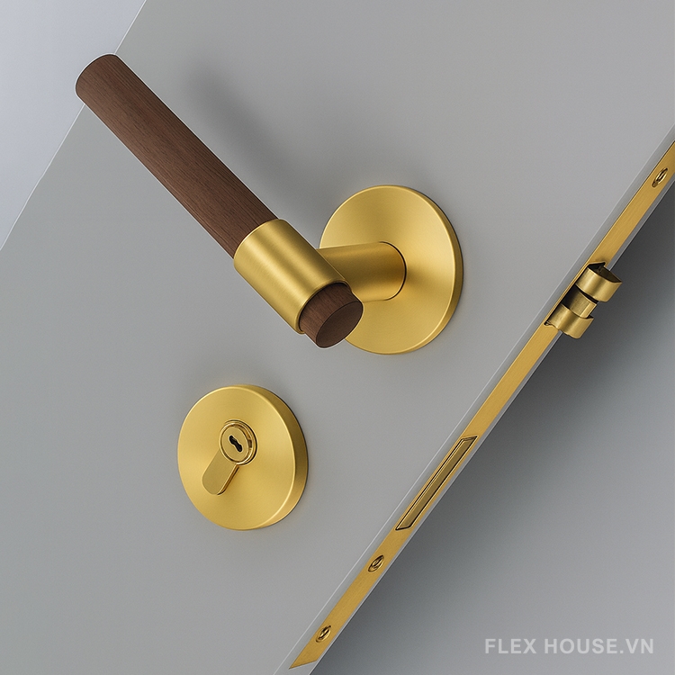 Khóa cửa đồng tay gỗ hiện đại tối giản KDC5244 139