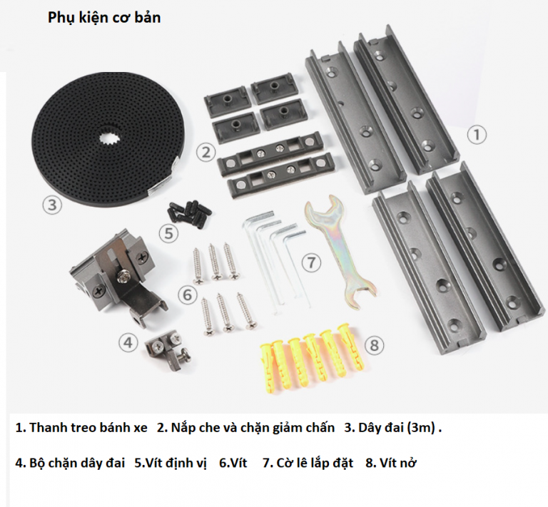 Bộ phụ kiện ray trượt cửa lùa đồng bộ 4 cánh BTC-YG213 6