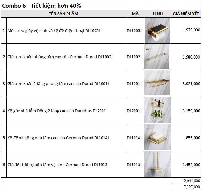 Combo 6 phụ kiện nhà tắm Germany Durad DL7006