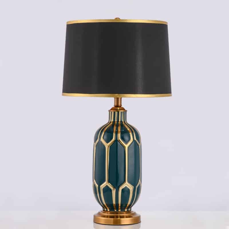 Đèn bàn bằng gốm xanh viền vàng sang trọng KL9944